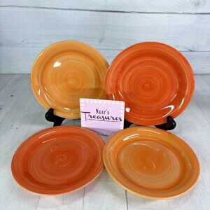 Citrus Grove SWIRL 2 Coral & 2 Orange Hand Paint Stoneware Salad Plate Set Of 4